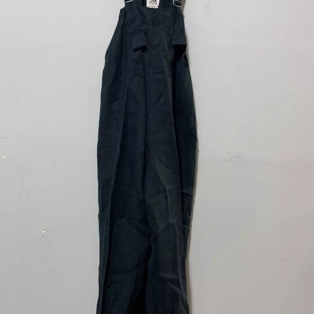 Flax Black Linen Overalls with Adjustable Straps and Straight Leg Petite Vintage